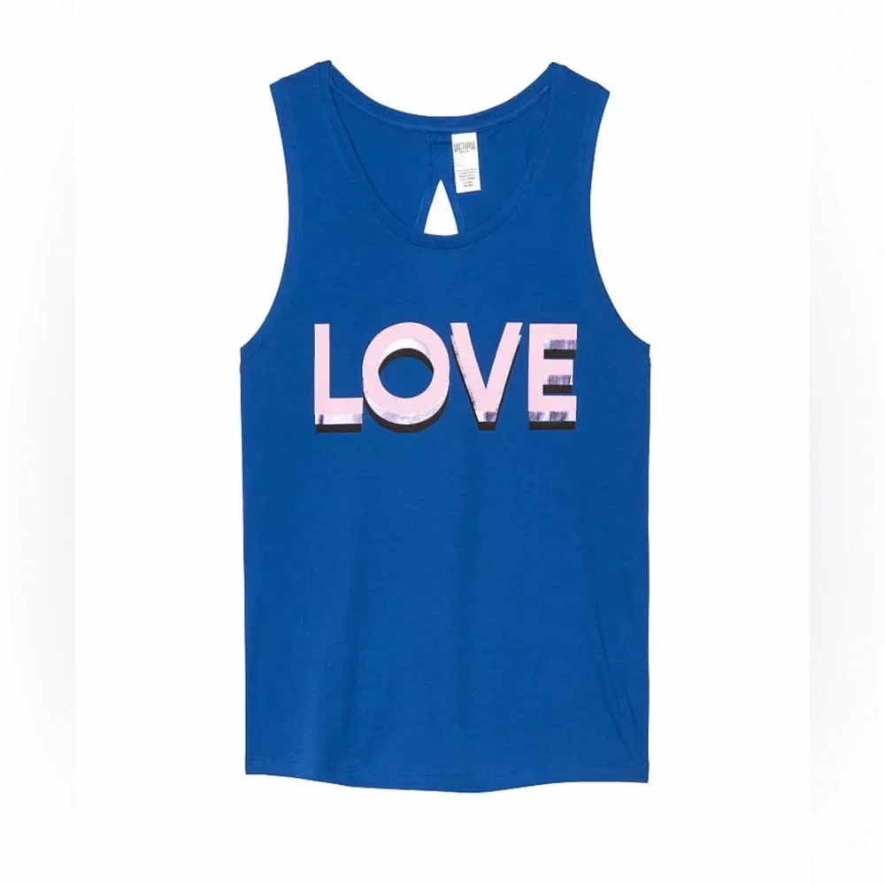 VS VICTORIAS SECRET SPORT LOVE KEYHOLE TANK TOP BLUE WITH PINK METALLIC XL